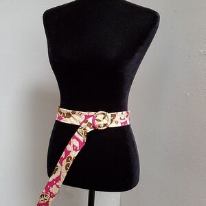 J. Crew 39' plus Retired Boho Chic Floral Fabric Belt w/Round Belt Buckle